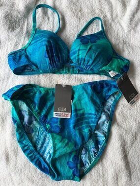 Athena Bikini Swimwear Floral Blue Green Size 12 Women's NWT